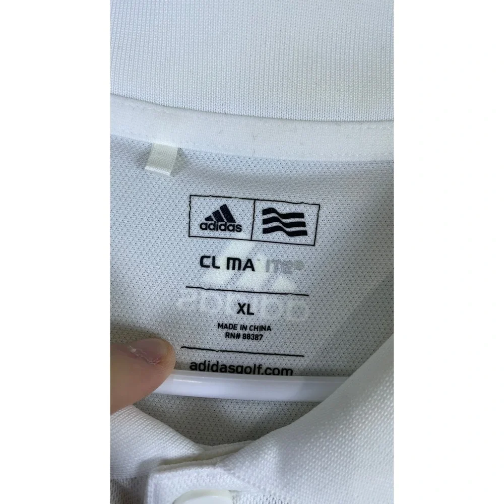 Adidas Polo Shirt Mens XL White Excellent Climalite Golf Short Sleeve Piping